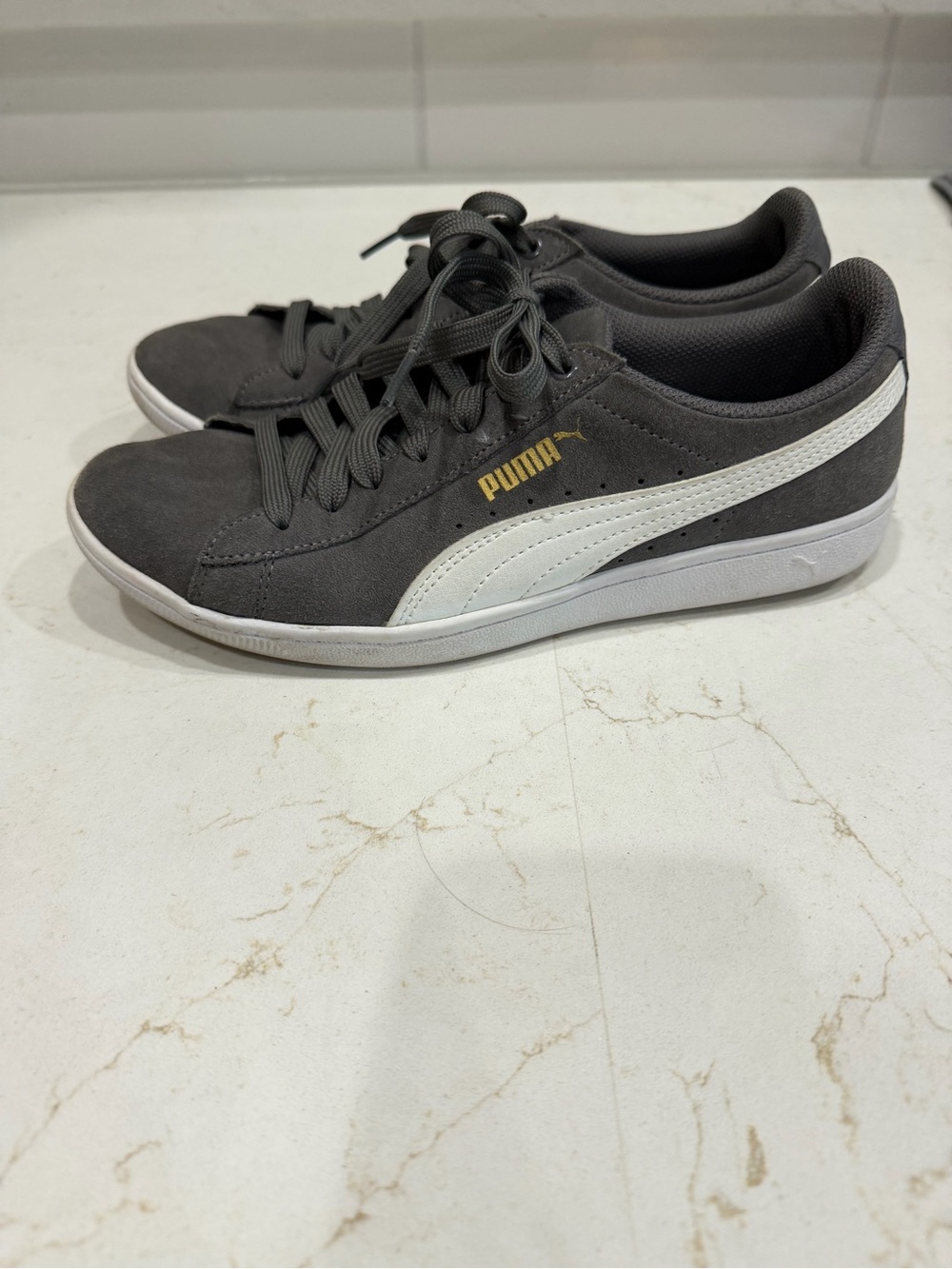 Puma Gray Suede Sneakers with White Formstrip